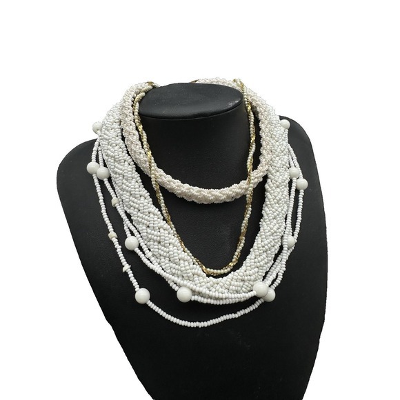 Marvella Jewelry - Vintage Lot Marvella Faux Pearl Twisted Braided Beaded Necklaces Gold‎ Tone